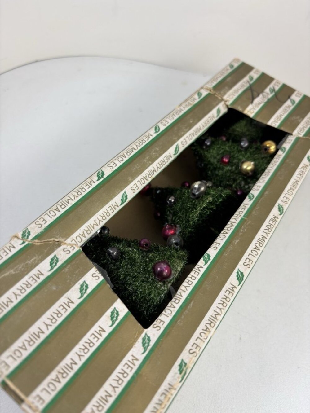 Merry Miracles Green Christmas Trees Box Of 5 Mercury Glass Holiday Japan 1950s - Picture 2 of 8